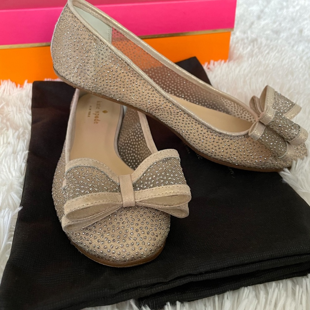 Kate Spade Nude Glitter Bow Flats, 6.5